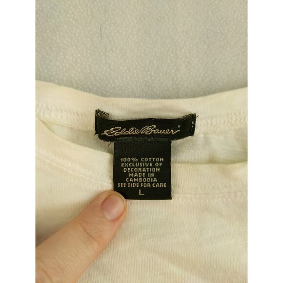 Womens Eddie Bauer T Shirt Embroidered Flowering Vine White Size L - Picture 10 of 12